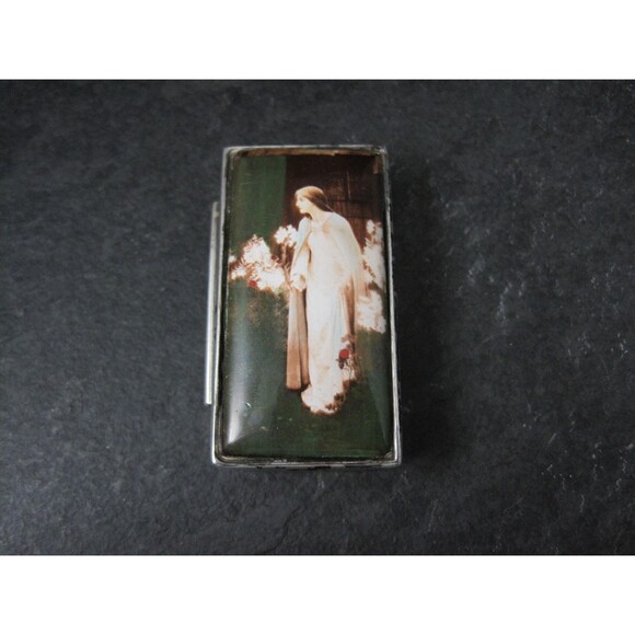 Vintage English Sterling Enamel Pill Box Art Nouveau - Picture 2 of 10